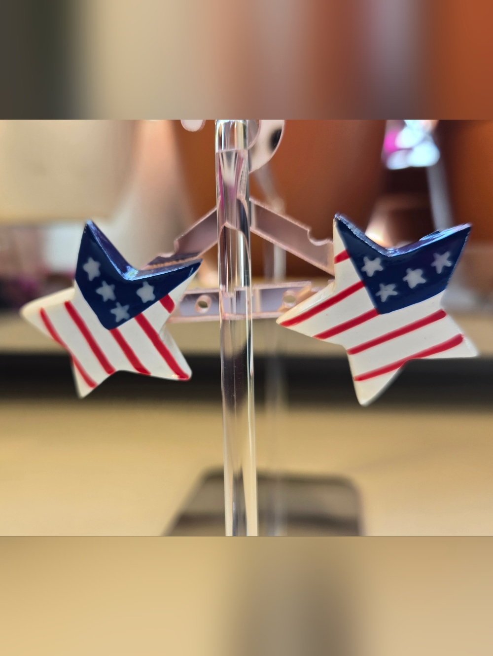 Patriotic Star Stud Wood Earrings - Red White and Blue